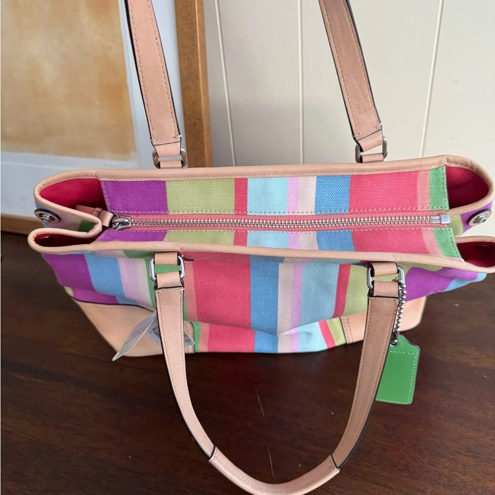 Coach Legacy Hampton Multicolored Stripe Canvas Medium Tote NWT